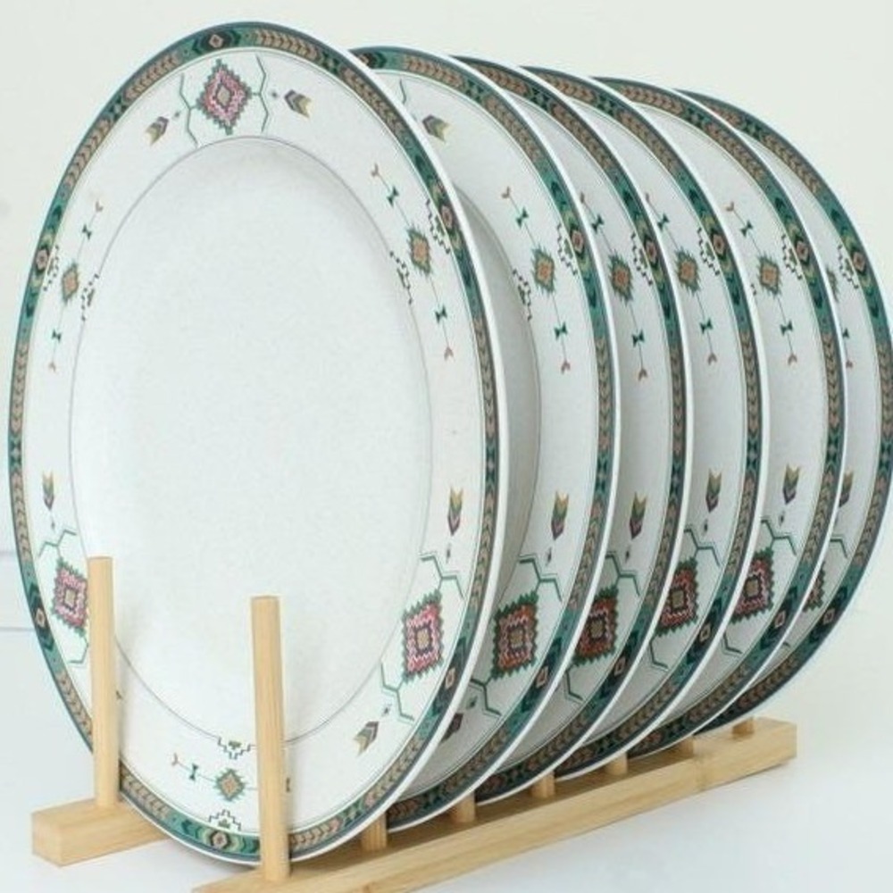 Studio Nova Sedona Dinner Plates Set/ 6 Southwestern Stoneware Teal Pink 10.75"